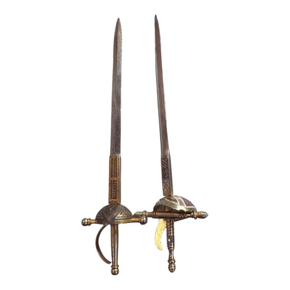 Vintage Toledo Miniature Sword Letter Opener Made In Spain Ornate Gold & Red